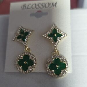 Blossom Collection Green & Gold Crystal Earrings